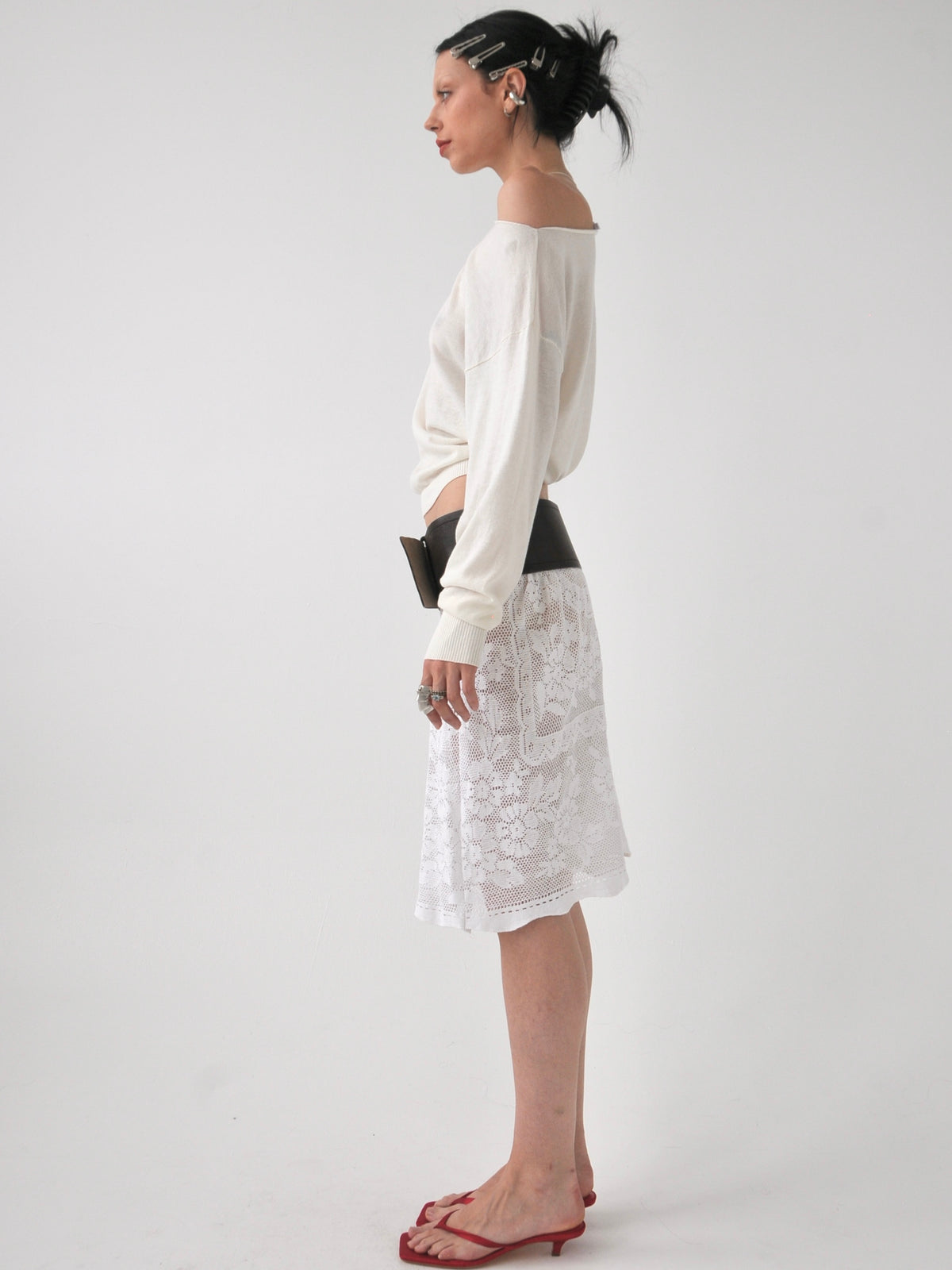 Filet vintage lace midi skirt