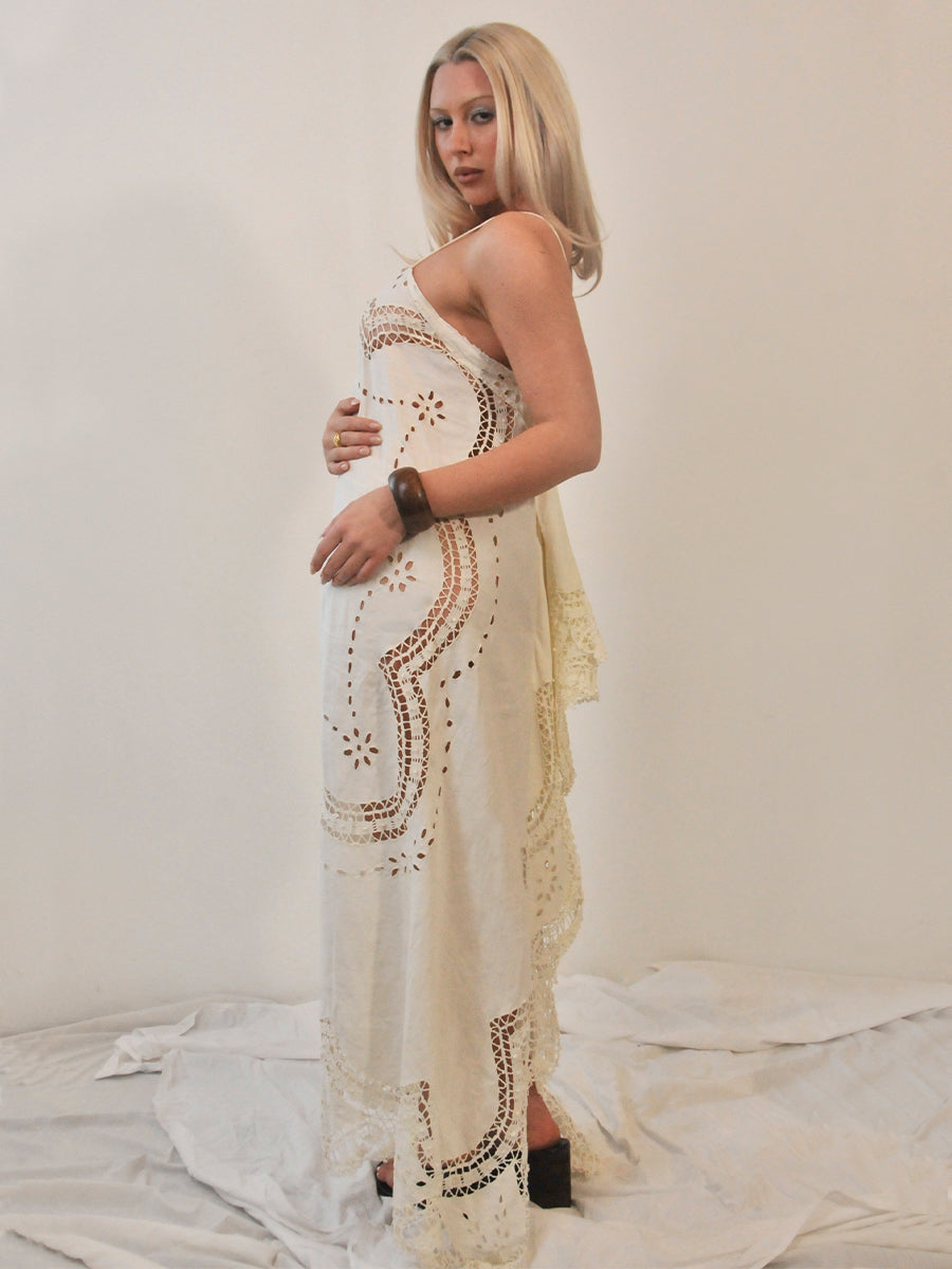 Rose linen tablecloth dress