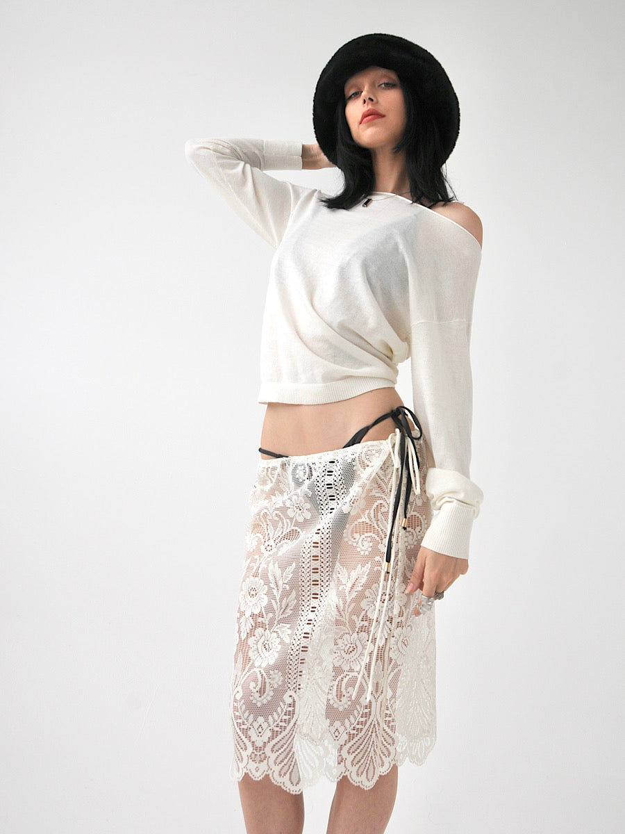 Peony vintage lace knee length midi skirt