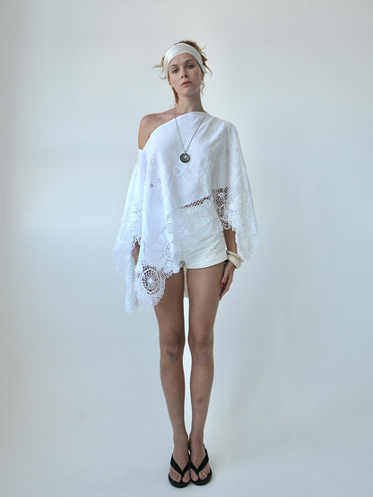 Lustre embroidered linen top
