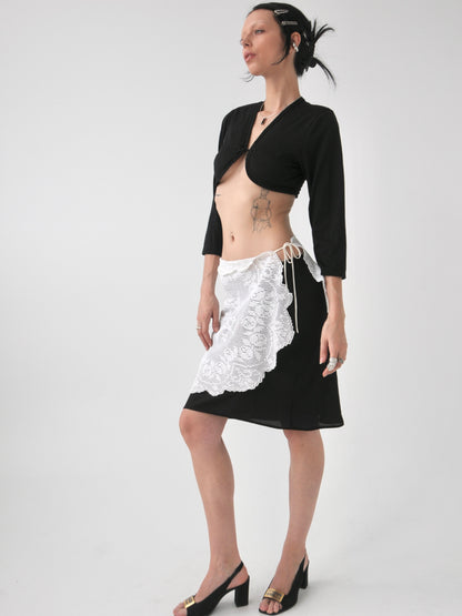 Marie patched vintage doily tie mini skirt