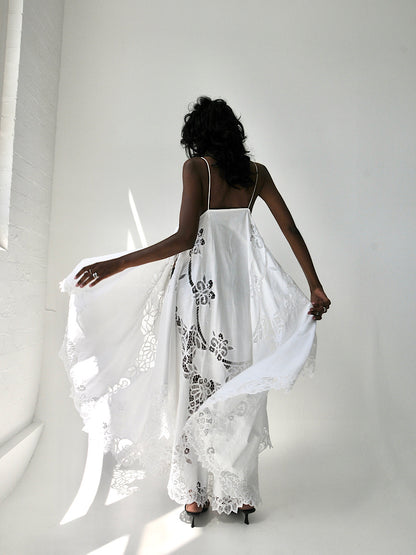 Battenberg lace appliqué cotton maxi dress