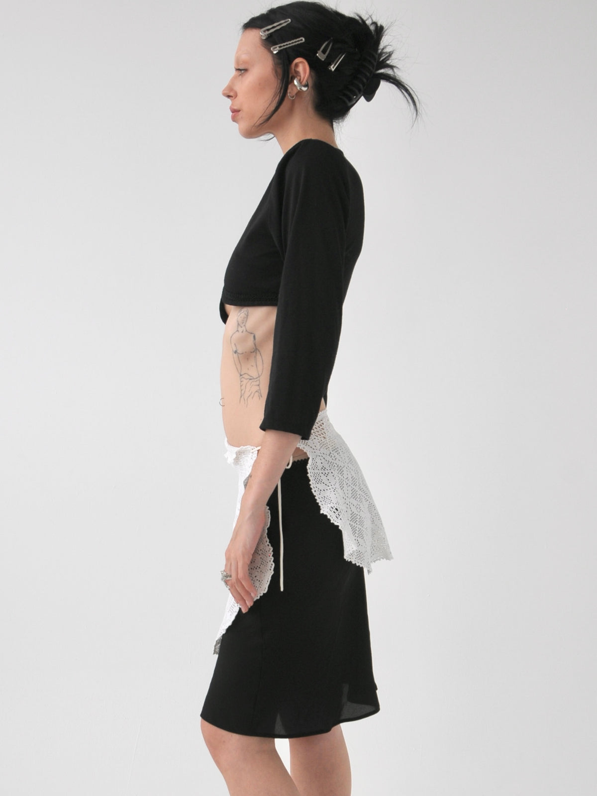 Marie patched vintage doily tie mini skirt