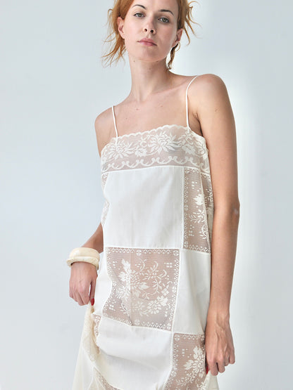 Gigi square patched lace maxi dress