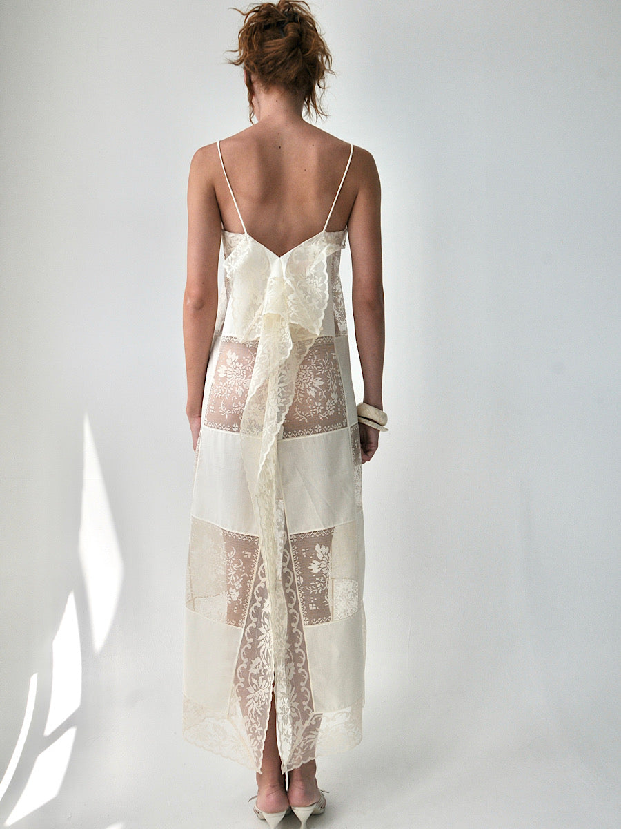 Gigi square patched lace maxi dress