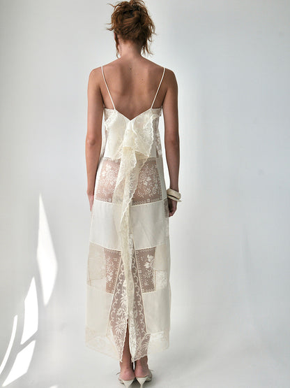 Gigi square patched lace maxi dress