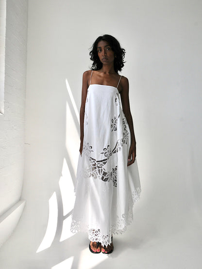 Battenberg lace appliqué cotton maxi dress