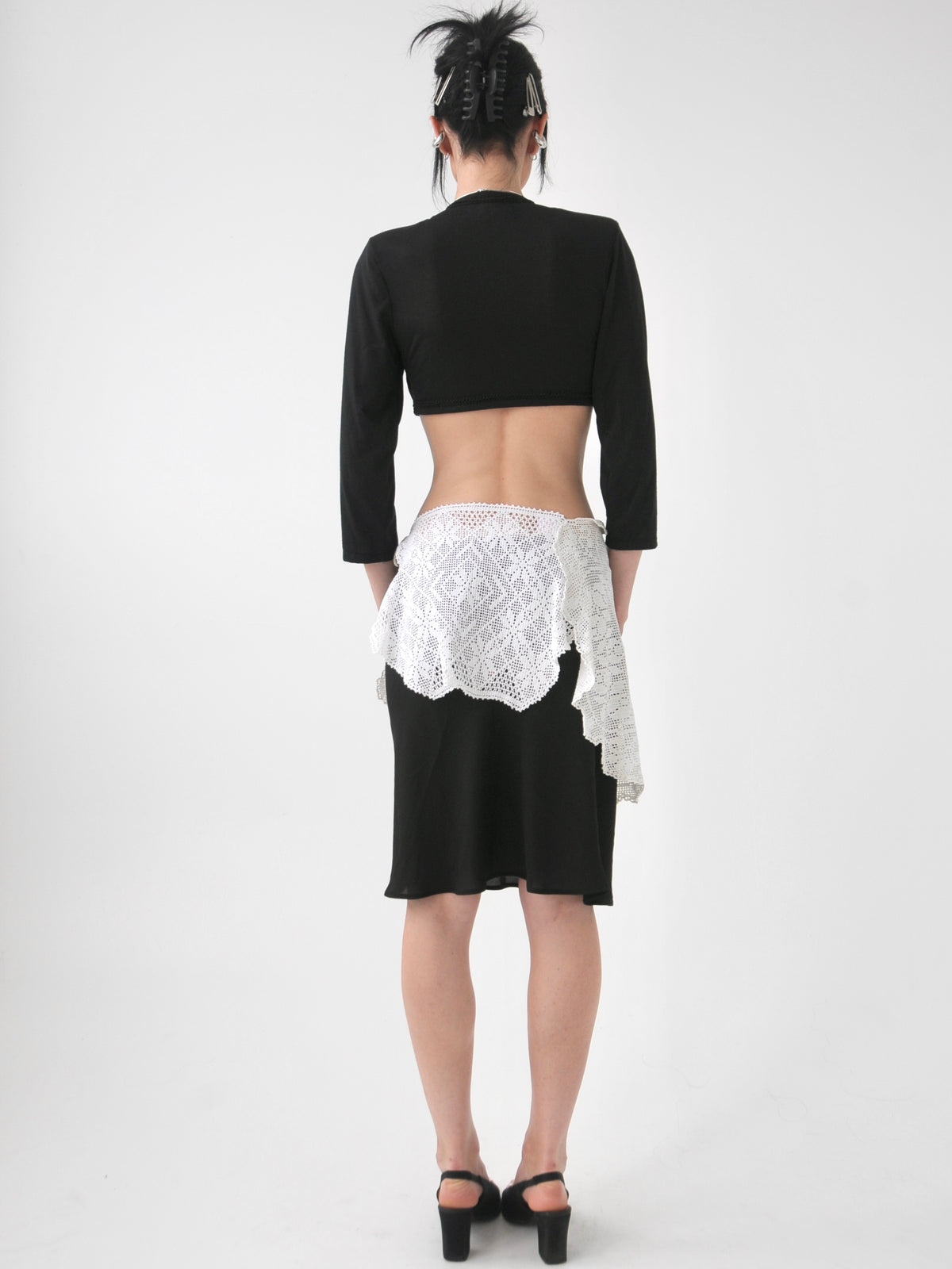 Marie patched vintage doily tie mini skirt