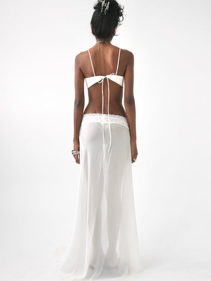 Omi sheer lace trim maxi tie skirt