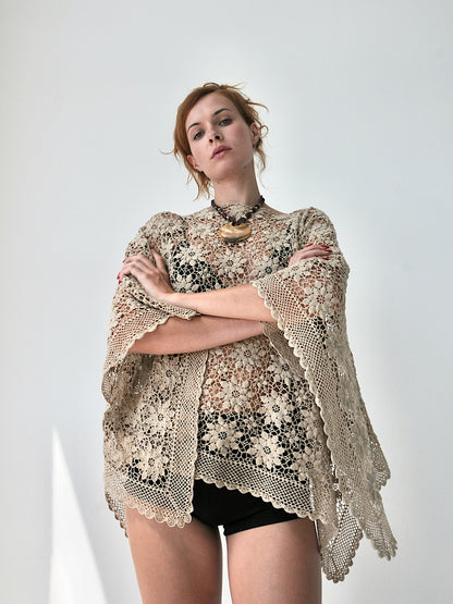 Lustre crochet lace poncho top III