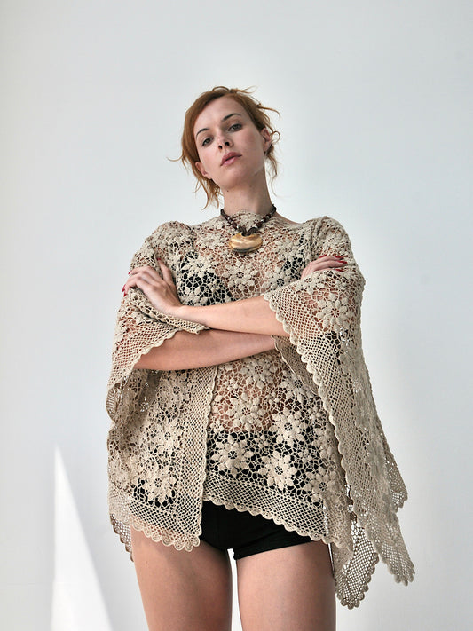 Lustre crochet lace poncho top III