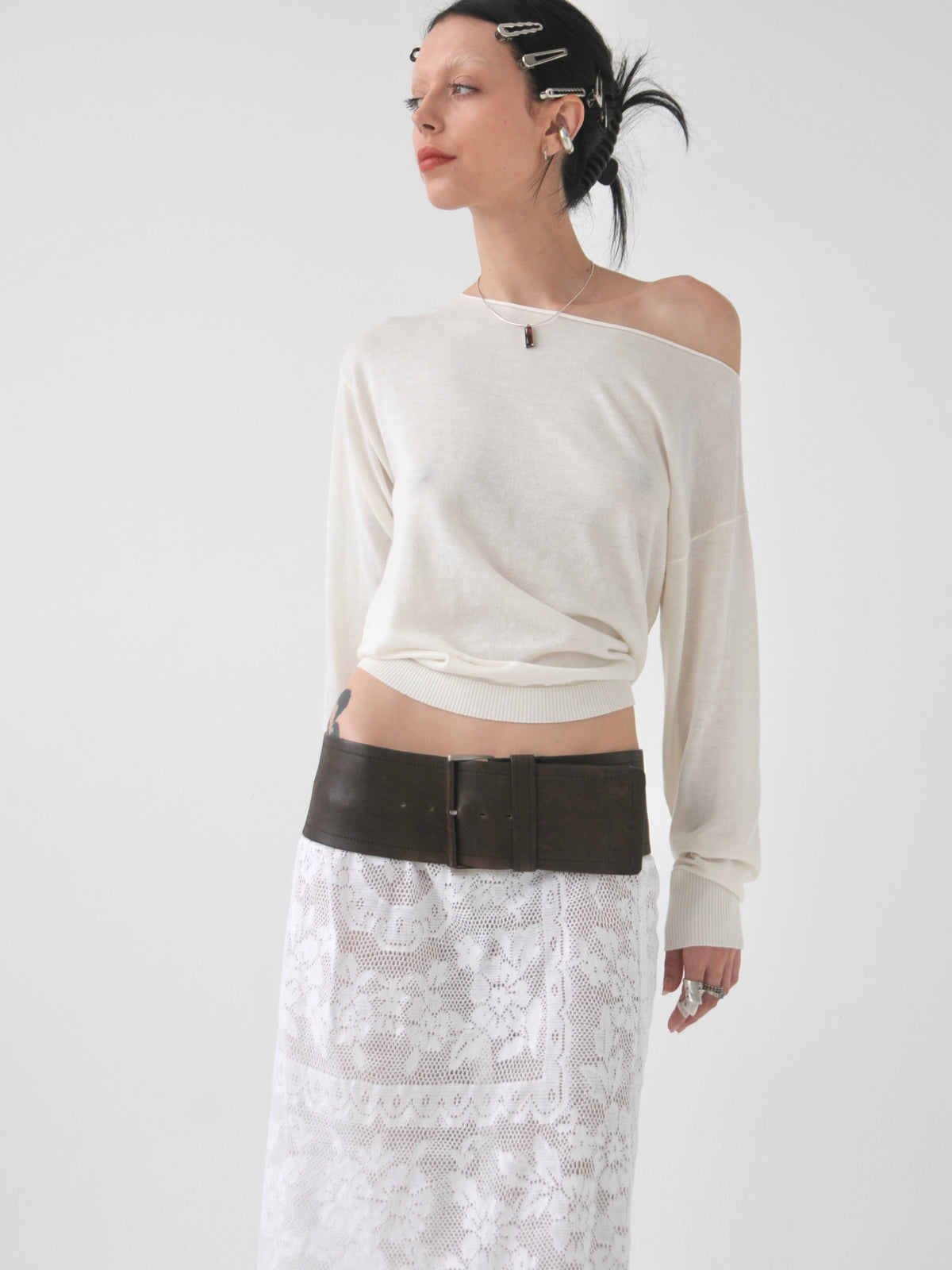 Filet vintage lace midi skirt