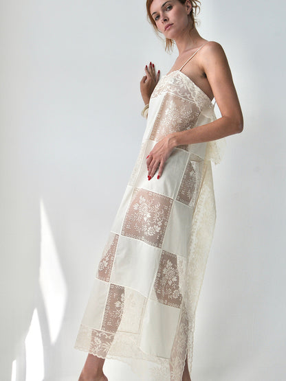 Gigi square patched lace maxi dress