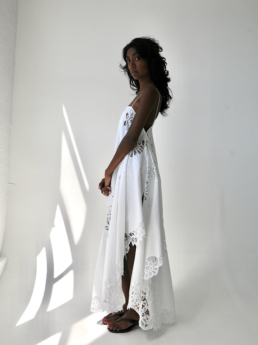 Battenberg lace appliqué cotton maxi dress