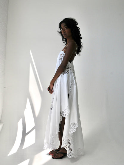 Battenberg lace appliqué cotton maxi dress