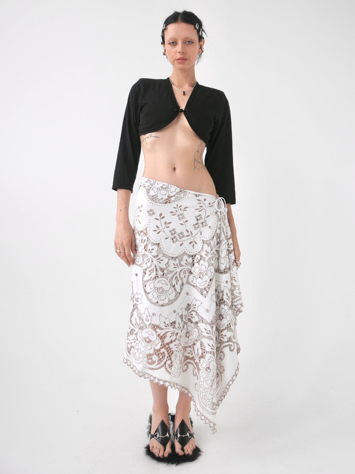 Demi II draped vintage lace tie skirt