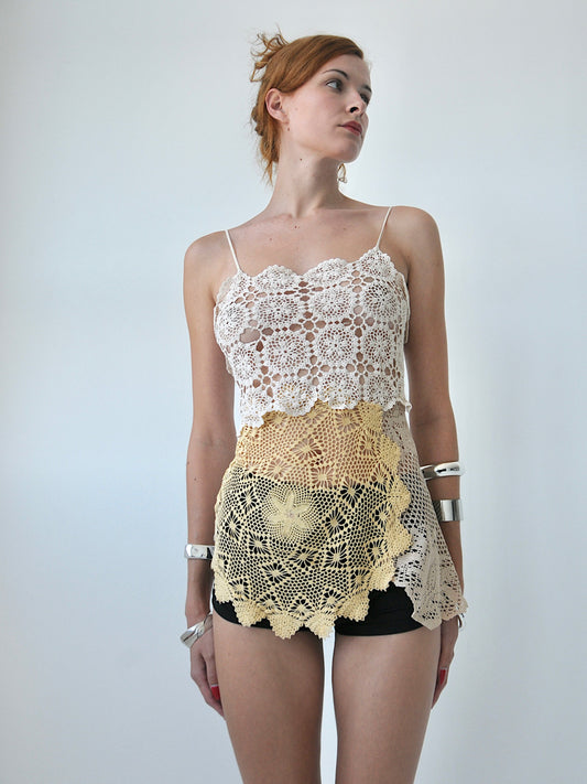 Emilio crochet lace longline cami top