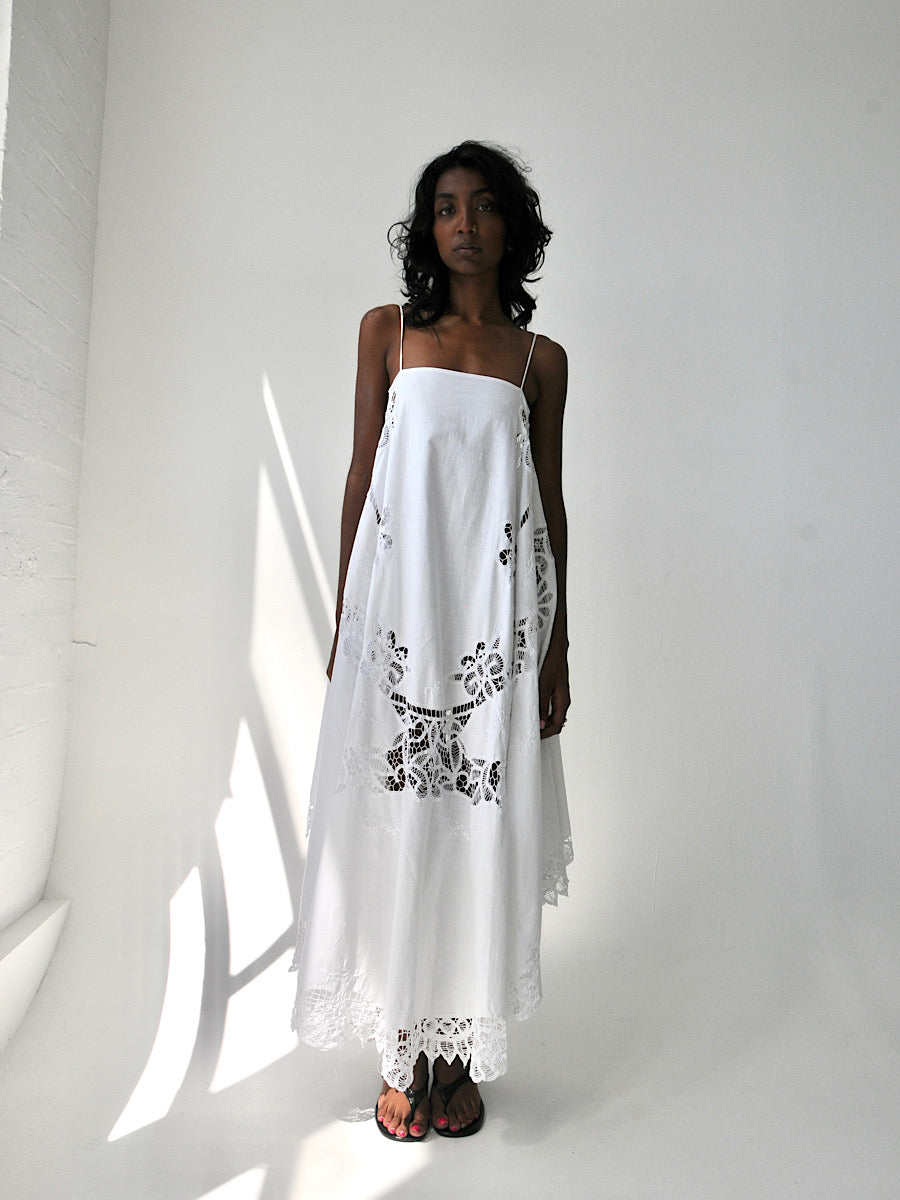 Battenberg lace appliqué cotton maxi dress
