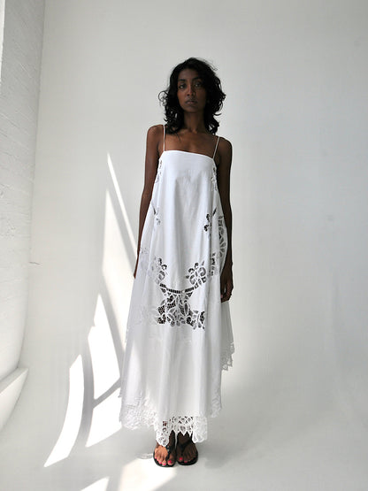 Battenberg lace appliqué cotton maxi dress