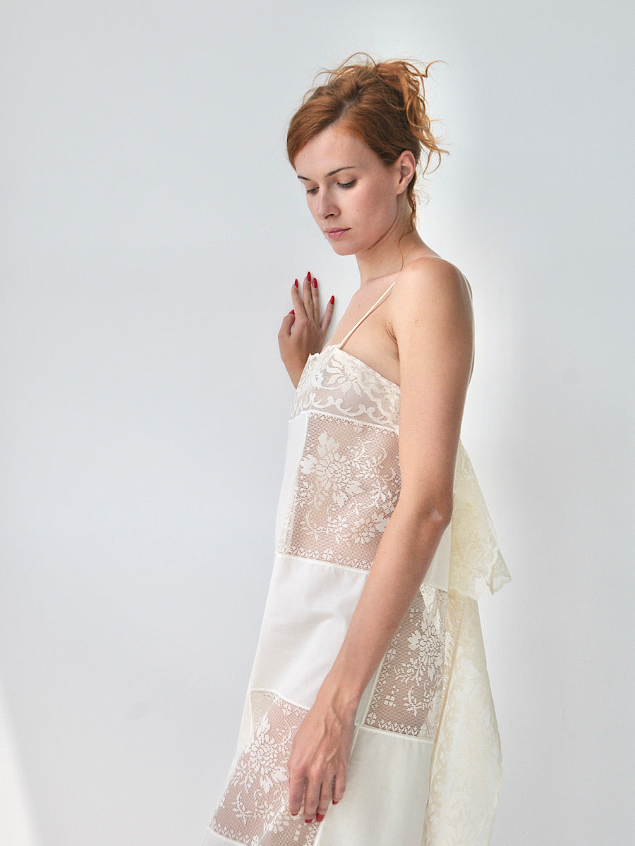 Gigi square patched lace maxi dress