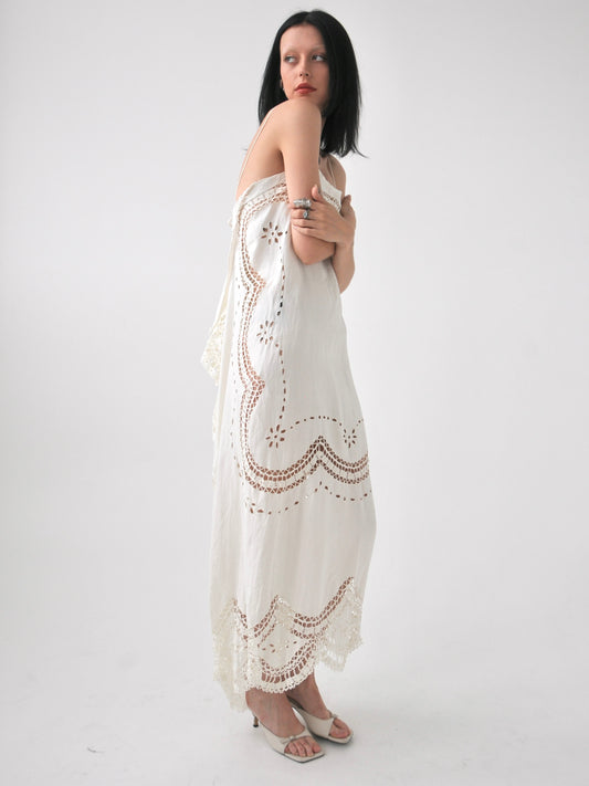 Rosanna embroidered vintage linen lace maxi dress