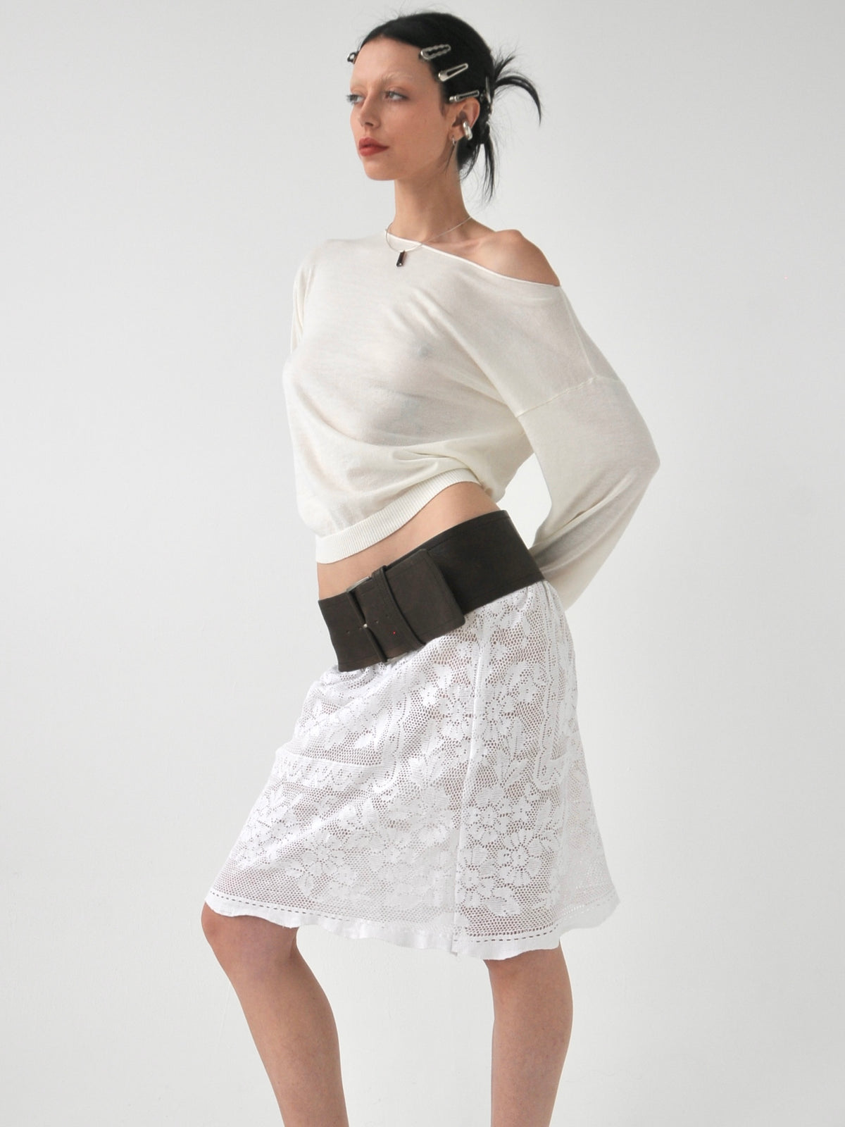 Filet vintage lace midi skirt