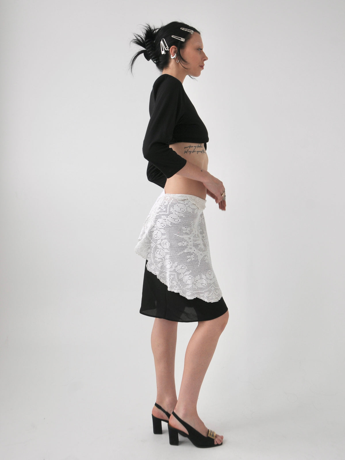 Marie patched vintage doily tie mini skirt