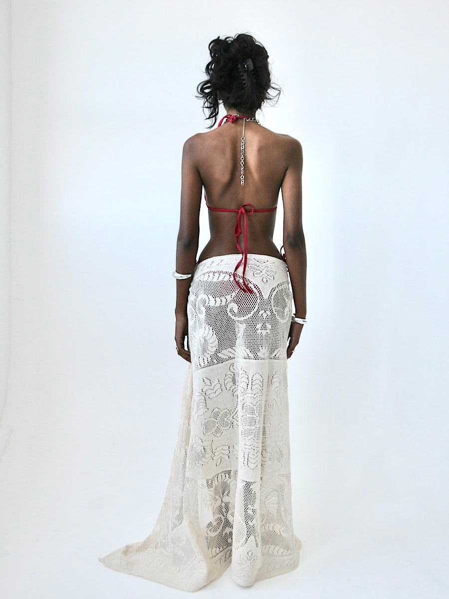 Aragon lace tie maxi skirt