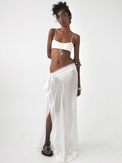 Omi sheer lace trim maxi tie skirt