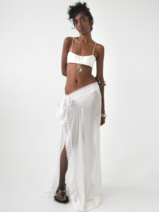 Omi sheer lace trim maxi tie skirt