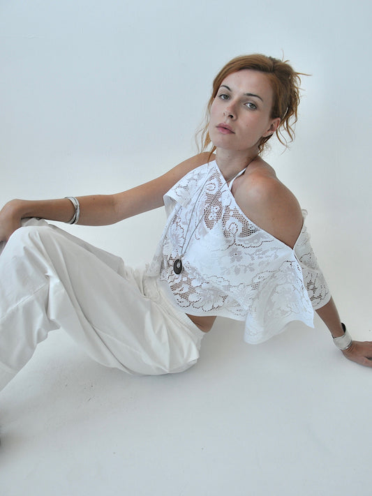 Halo draped lace poncho top