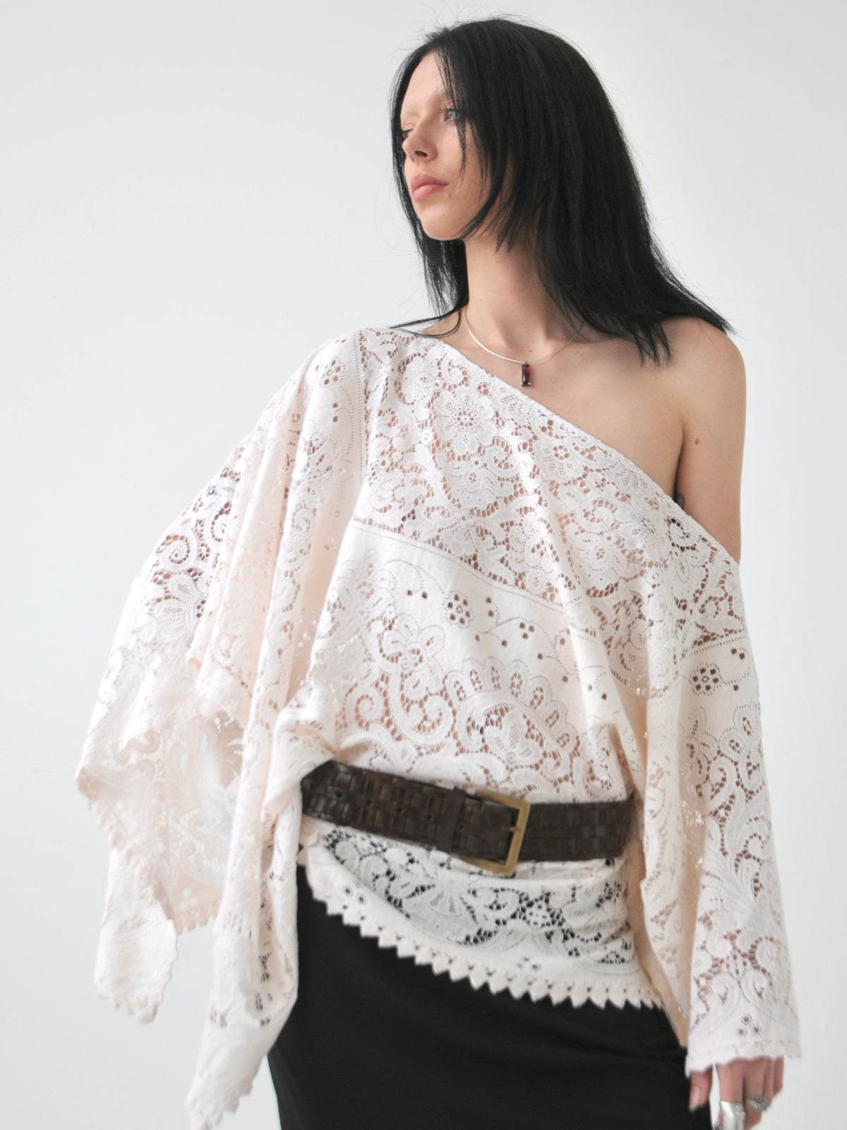 Adorn cream vintage lace poncho top