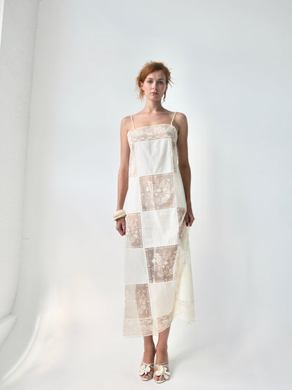 Gigi square patched lace maxi dress
