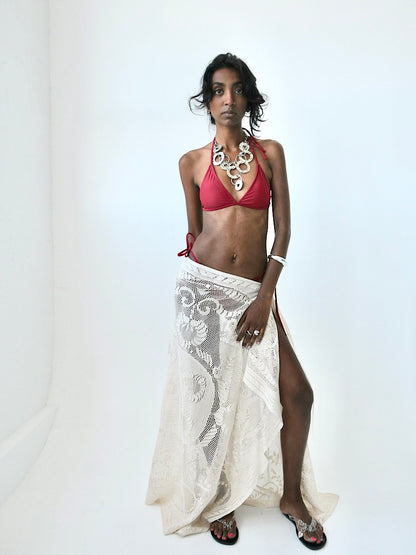 Aragon lace tie maxi skirt