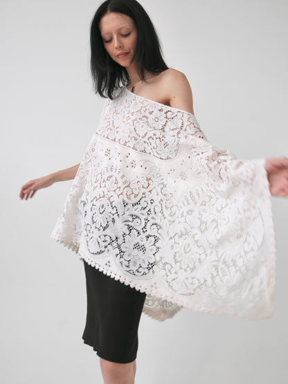 Adorn cream vintage lace poncho top