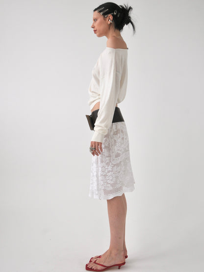 Filet vintage lace midi skirt