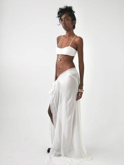 Omi sheer lace trim maxi tie skirt