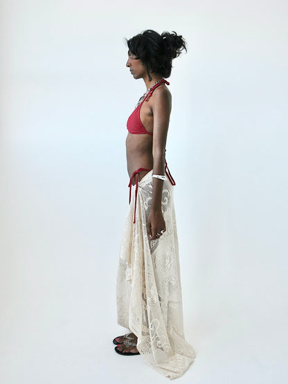 Aragon lace tie maxi skirt