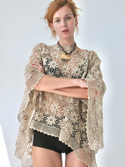 Lustre crochet lace poncho top III
