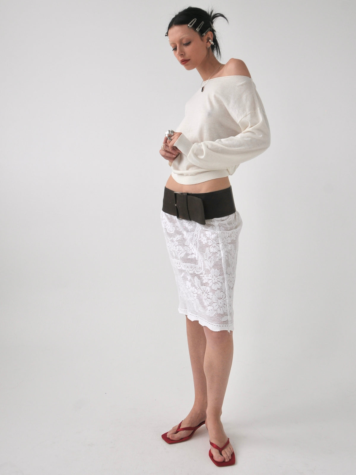 Filet vintage lace midi skirt