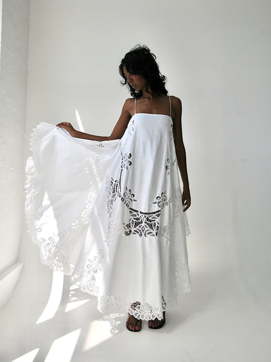 Battenberg lace appliqué cotton maxi dress