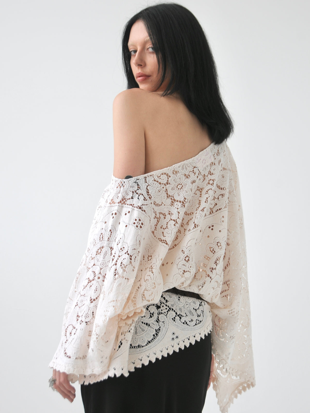 Adorn cream vintage lace poncho top