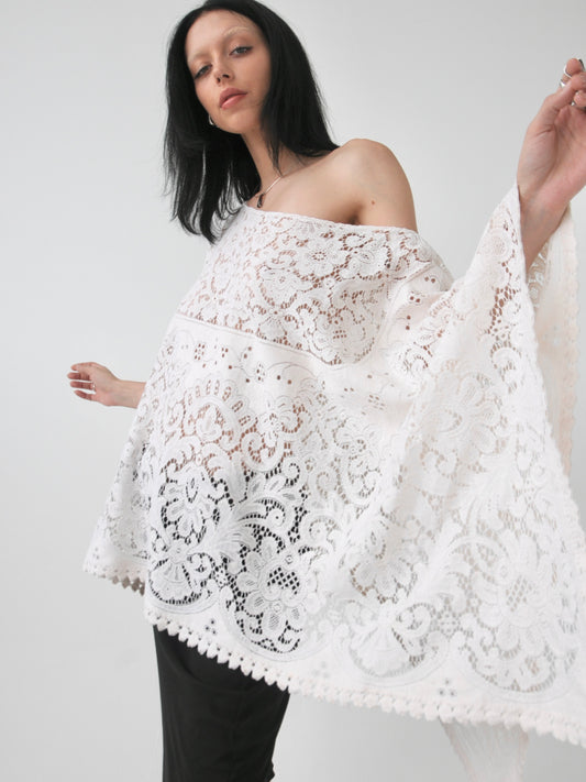 Adorn cream vintage lace poncho top