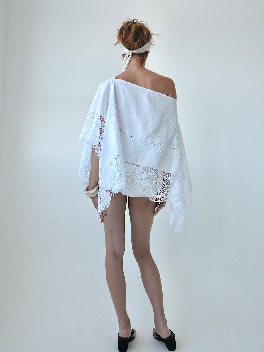 Lustre embroidered linen top