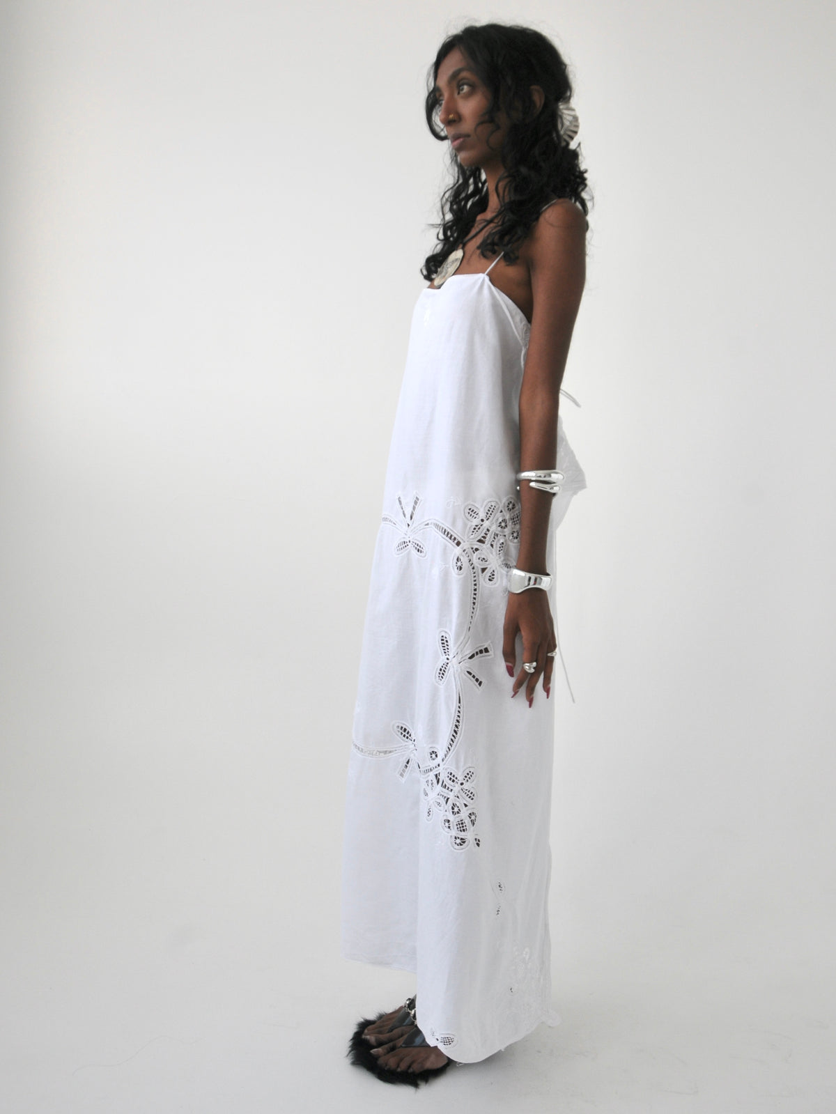 Dreamer vintage cotton Battenberg lace trim maxi dress