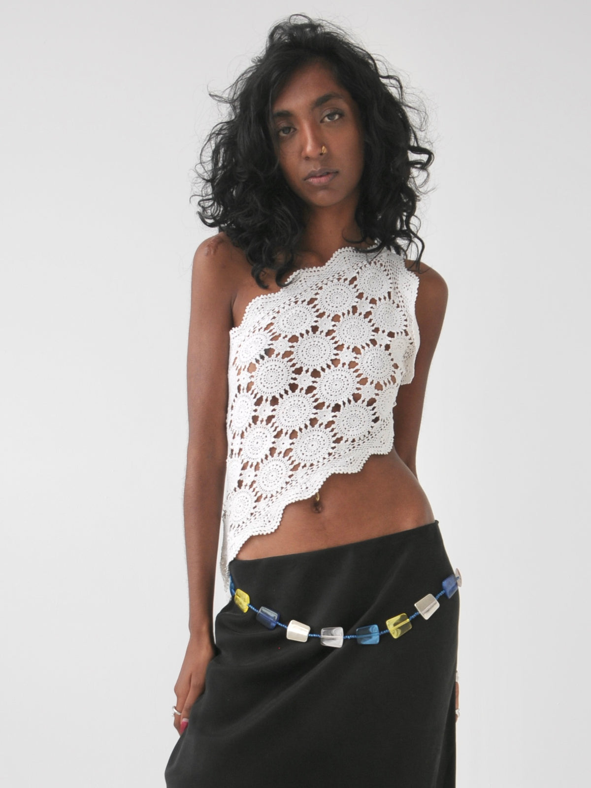Devon one shoulder vintage crochet lace top