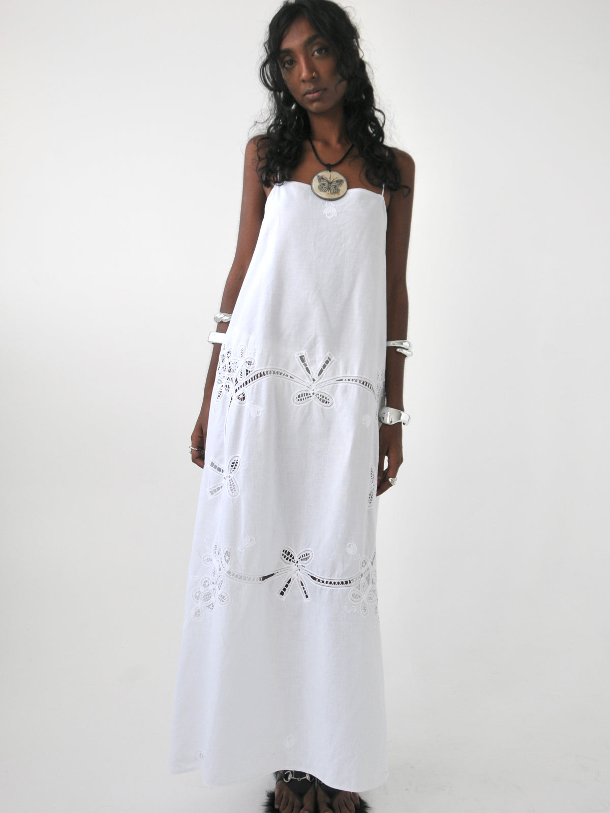 Dreamer vintage cotton Battenberg lace trim maxi dress