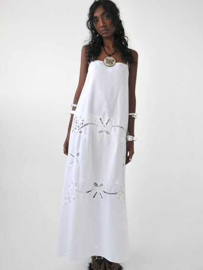 Dreamer vintage cotton Battenberg lace trim maxi dress