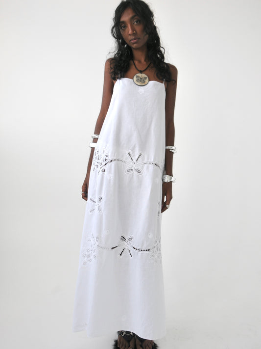 Dreamer vintage cotton Battenberg lace trim maxi dress