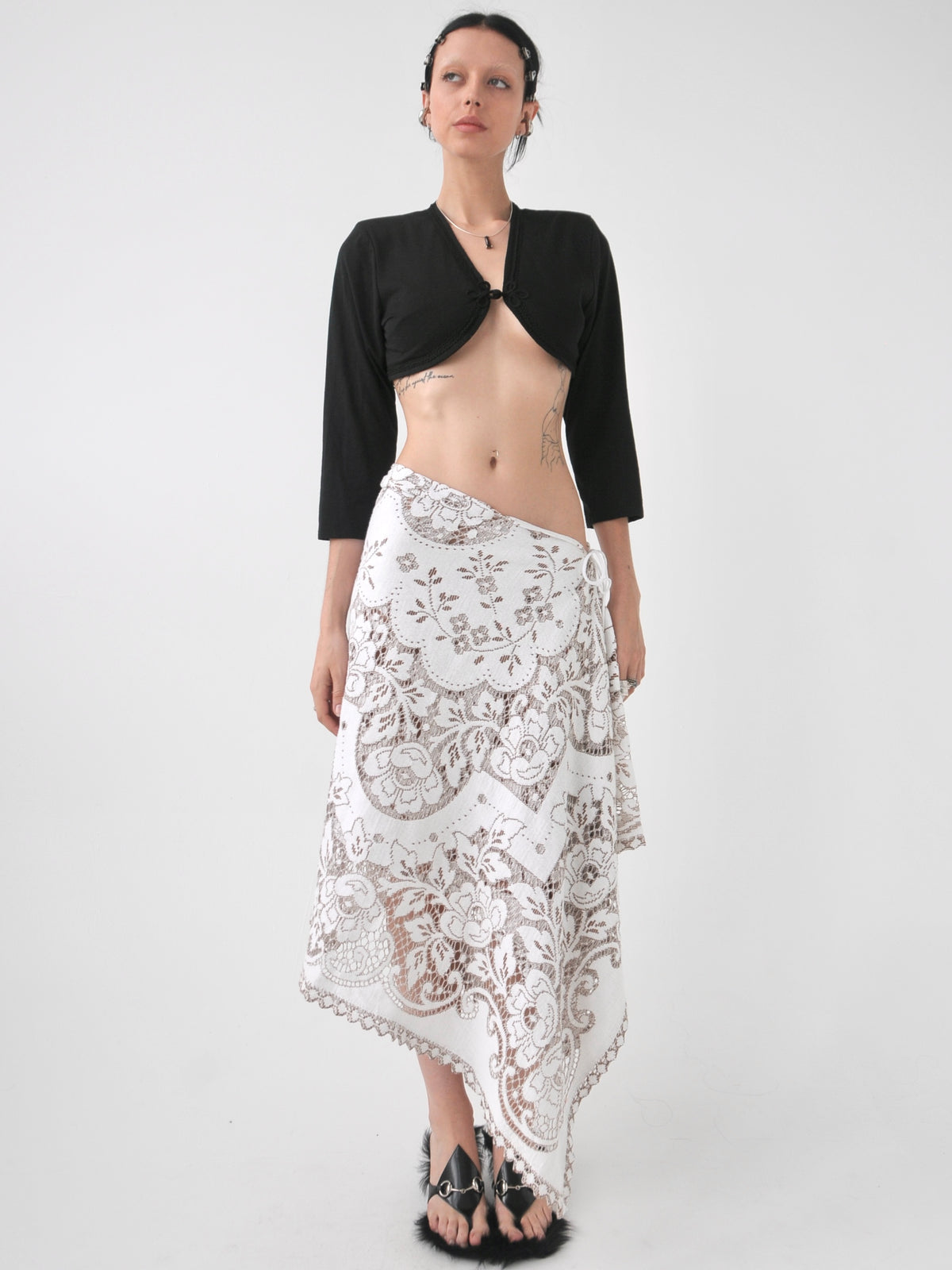 Demi II draped vintage lace tie skirt